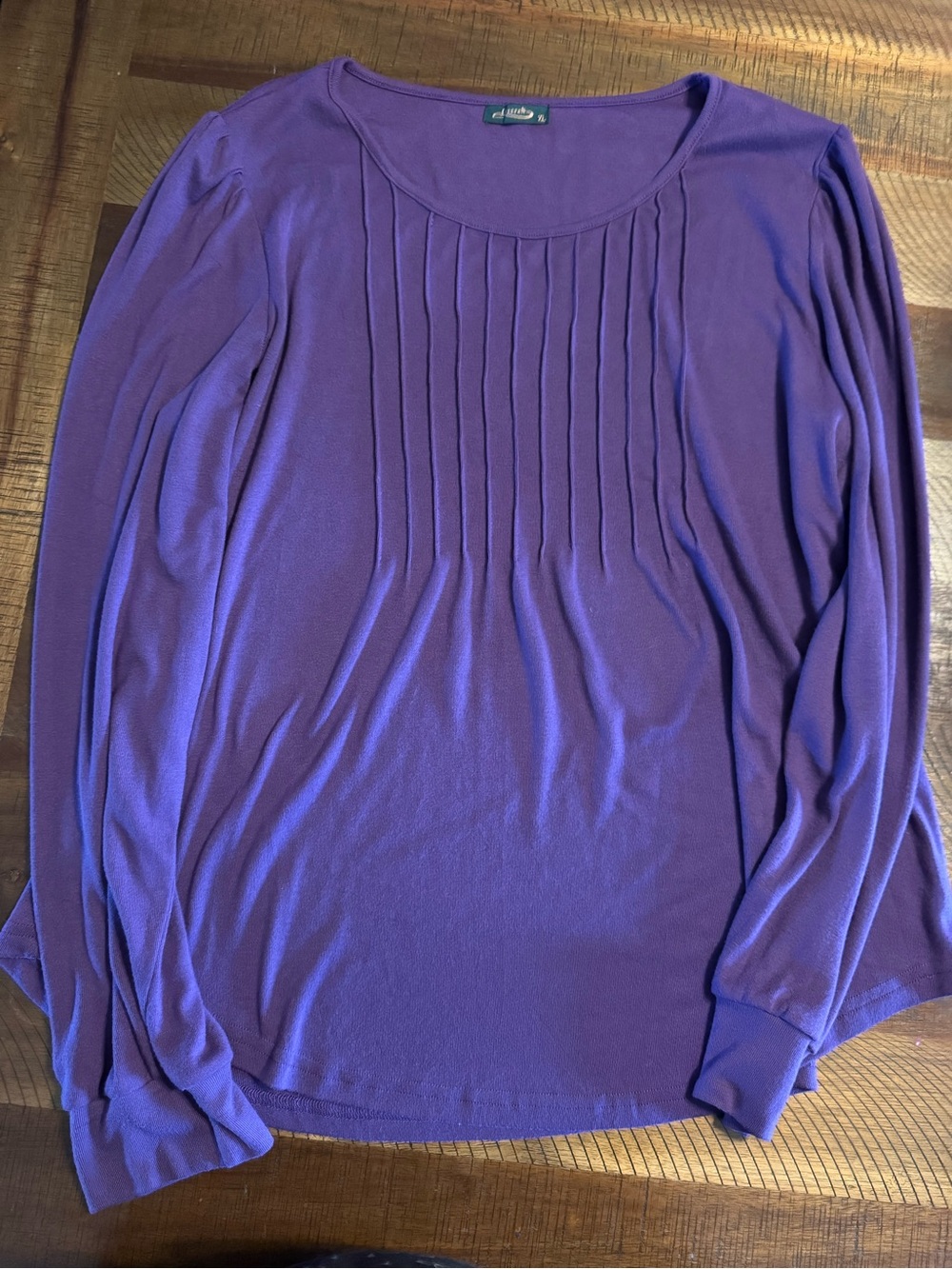 Women's Purple Pintuck-Front Long Sleeve Blouse